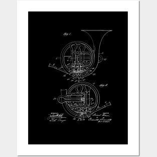 brass musical instrument Vintage Patent Hand Drawing Posters and Art